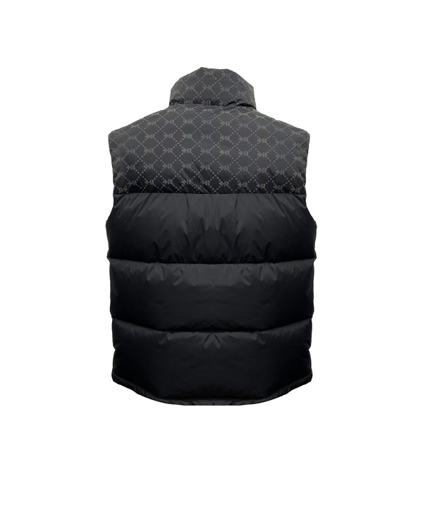 REDFILLS X HELVETICA PATTERN BLACK SLEEVELESS PUFFY JACKET