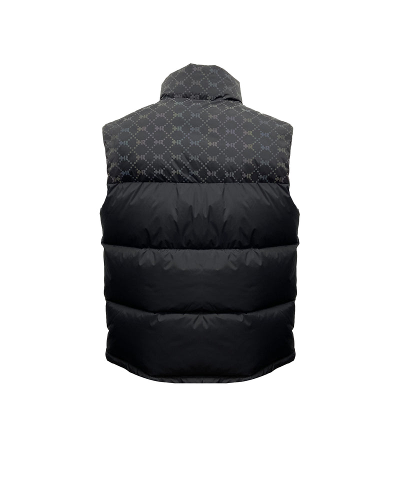 REDFILLS X HELVETICA PATTERN BLACK SLEEVELESS PUFFY JACKET