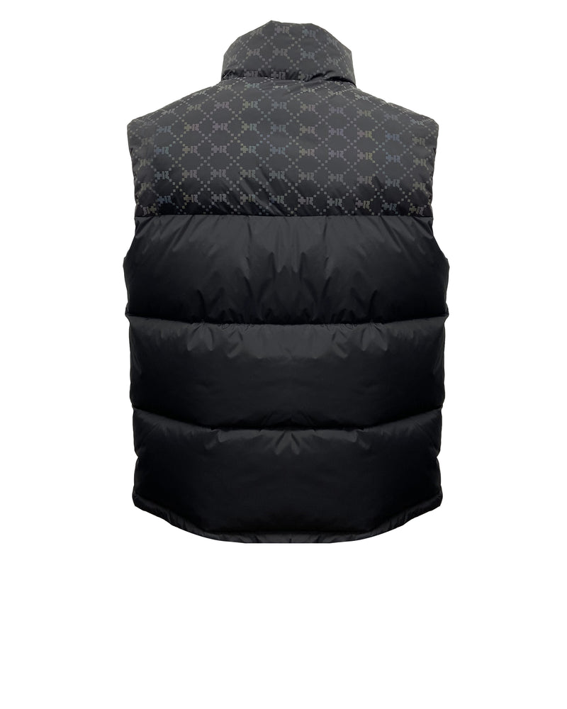 REDFILLS X HELVETICA PATTERN BLACK SLEEVELESS PUFFY JACKET